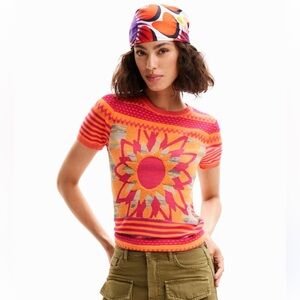 Desigual Women's Sweater - Vibrant Pink and Orange